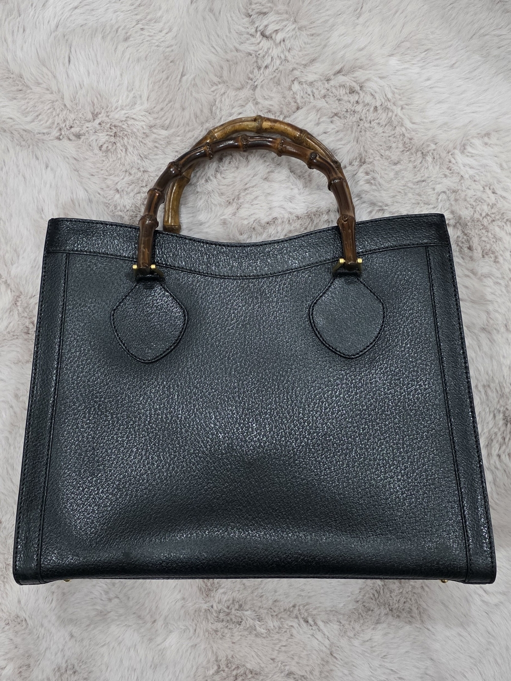 Gucci Vintage Black Leather Tote with Bamboo Handles - Picture 1 of 16